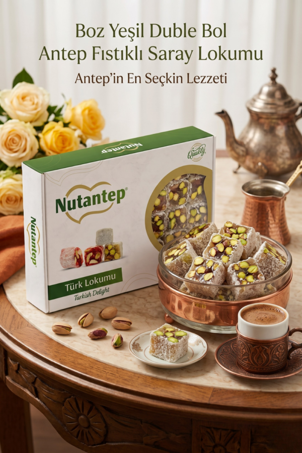 Boz Yeşil Duble Bol Antep Fıstıklı Saray Lokumu - 1 KG