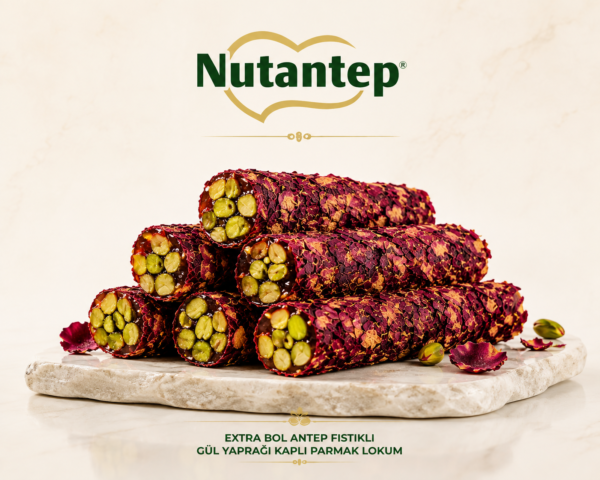 Extra Bol Antep Fıstıklı Steril Gül Yaprağı Kaplı Parmak Lokum - 1 KG